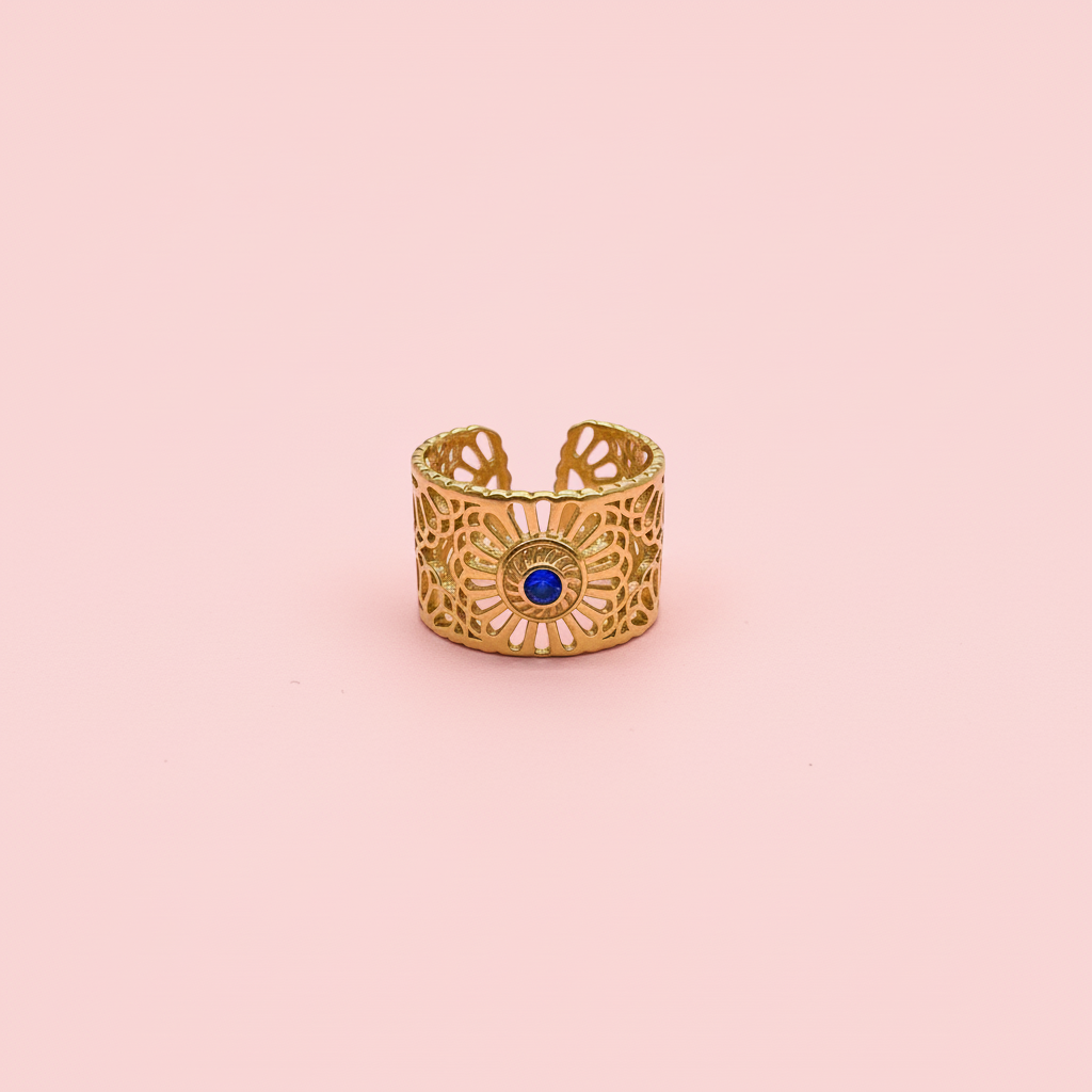 Anillo filigrana azul - fondo rosa