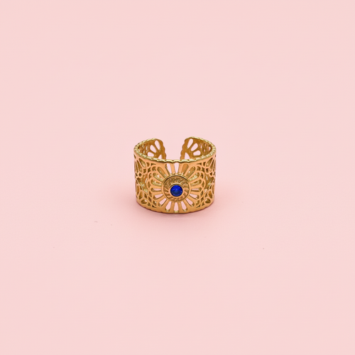 Anillo filigrana azul - fondo rosa