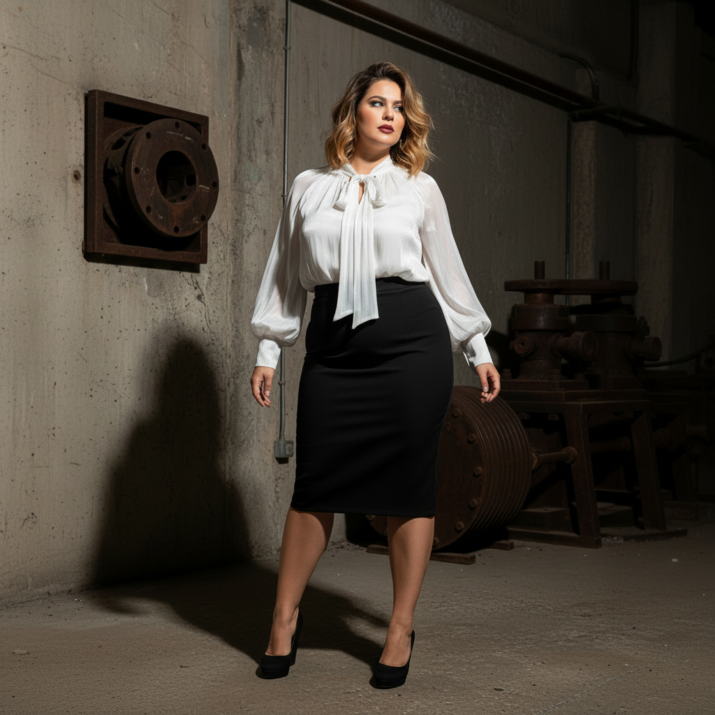 Blusa blanca Paqui exterior urbano cuadrada falda stiletto