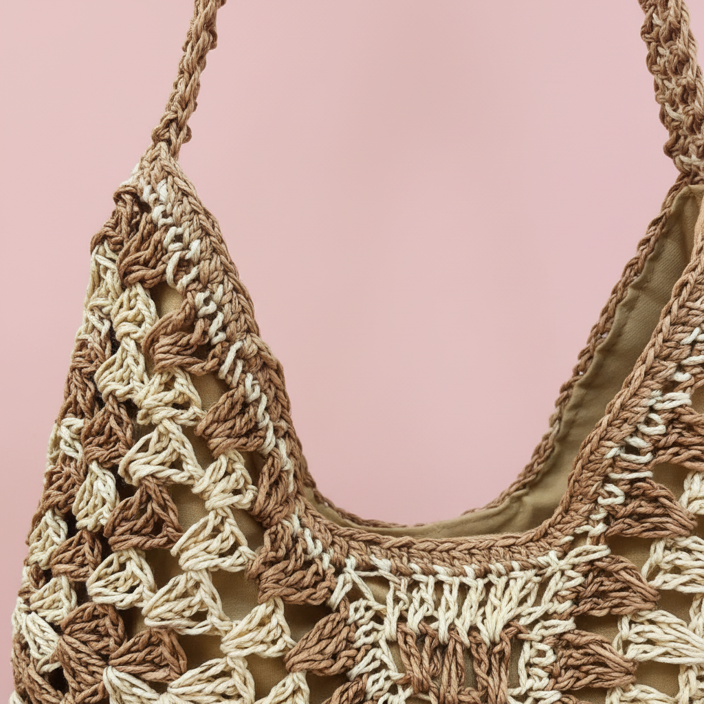 Bolso crochet camel - detalle