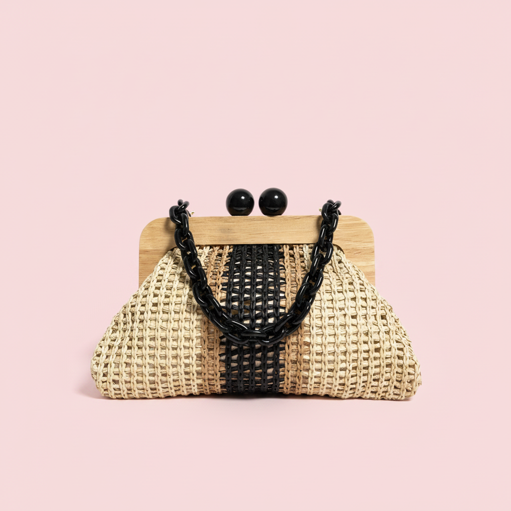 Bolso rafia fondo rosa