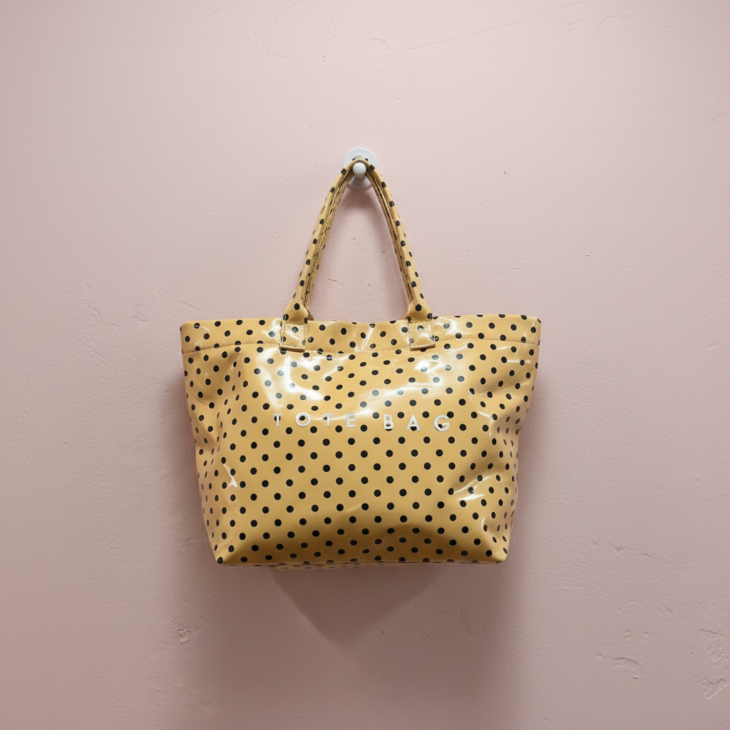 Bolso Tote Amarillo Lunares Negros - Fondo Rosa