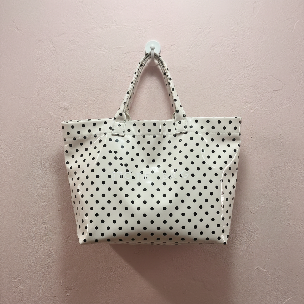 Bolso Tote Blanco Lunares Negros - Fondo Rosa