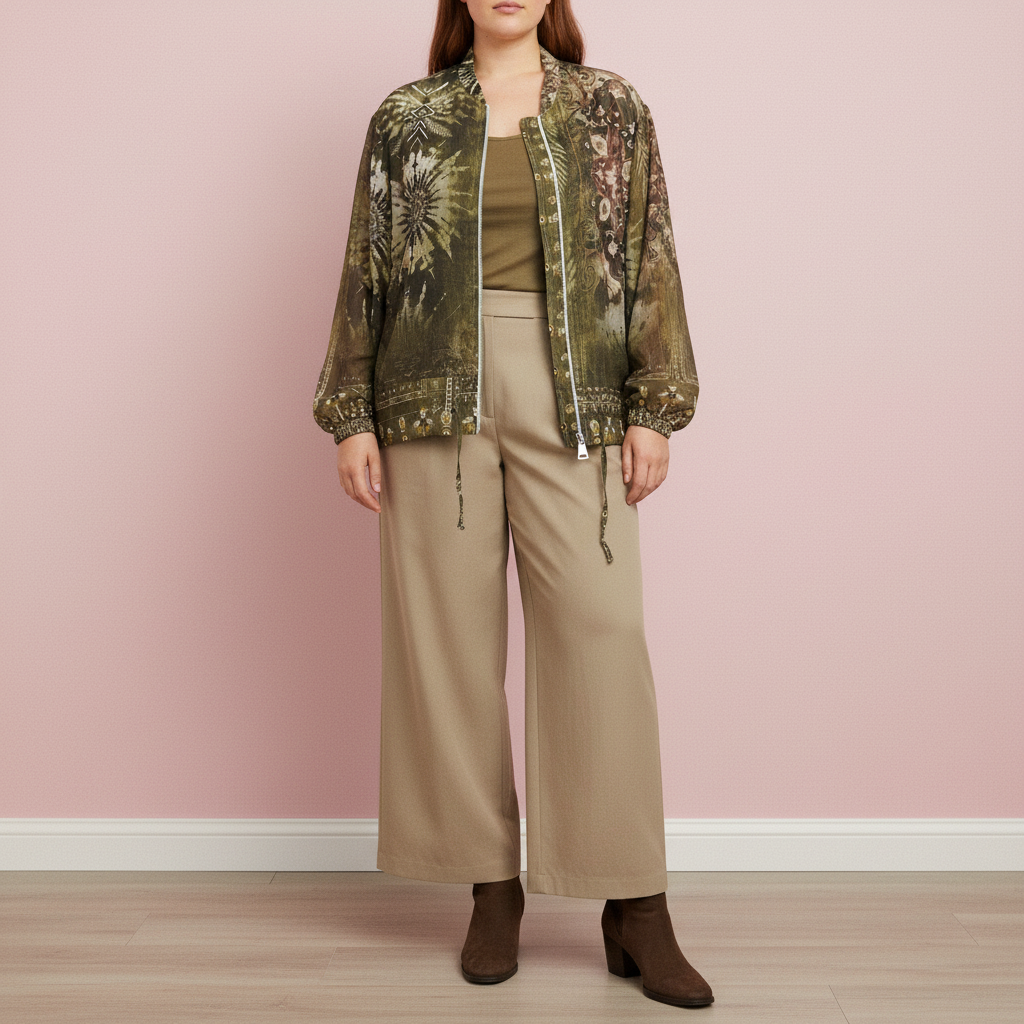 Bomber Barocco Verde Étnico - Modelo holgada