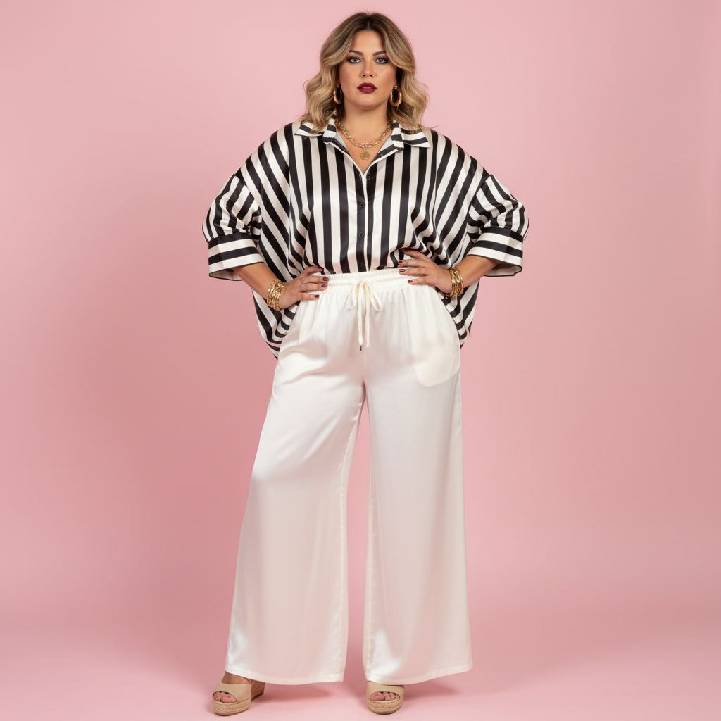 Camisa Bardot - Paqui palazzo satinado