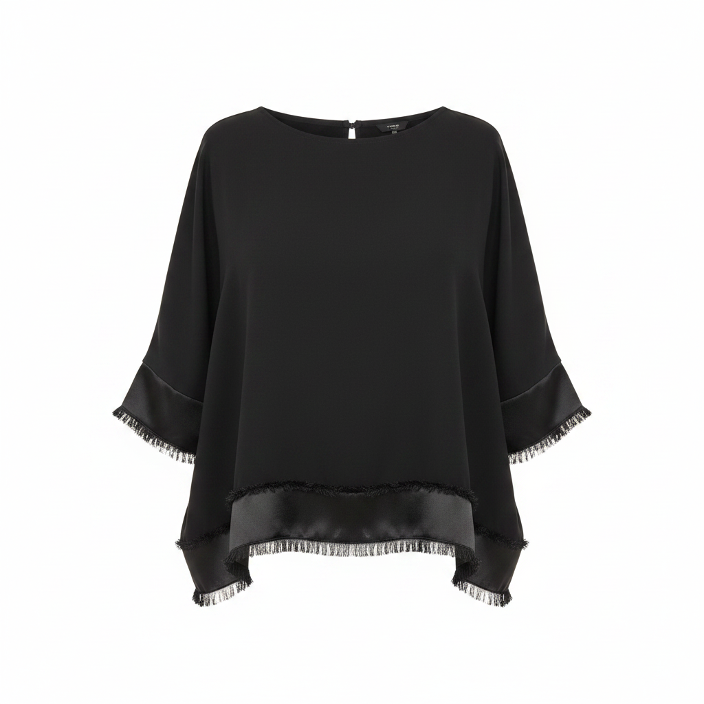 Camiseta negra flecos - fondo blanco