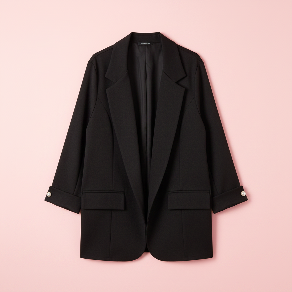 Chaqueta negra fondo rosa