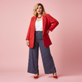 Chaqueta roja Paqui pantalón palazzo lunares