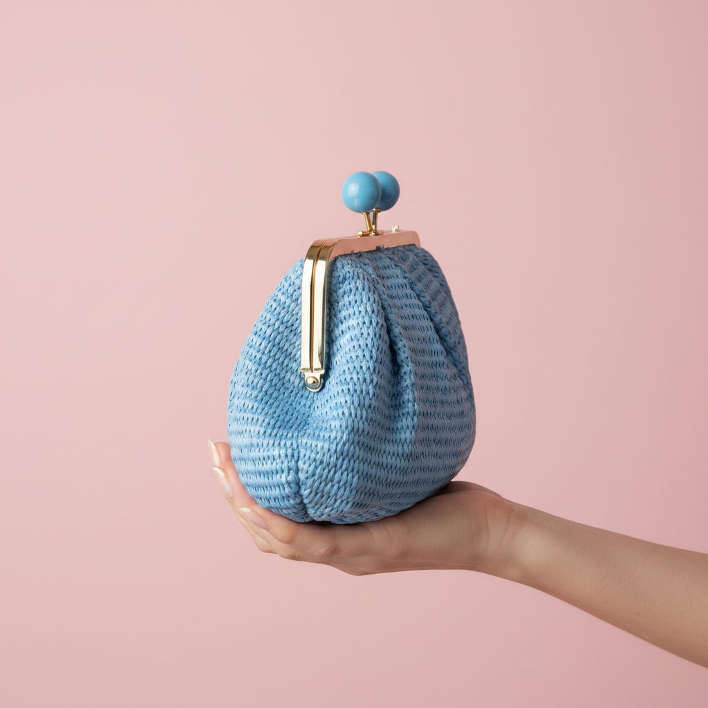 Clutch Rafia Azul mano