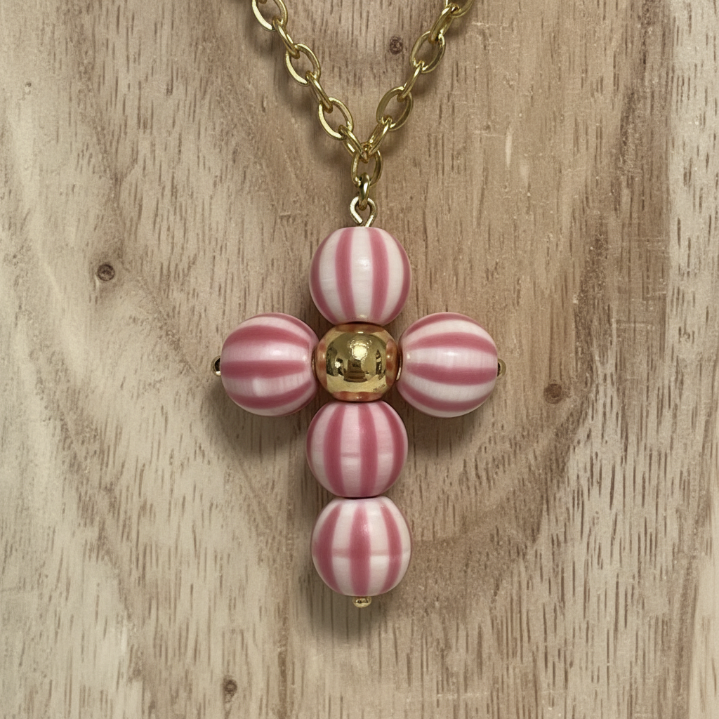 Collar Cruz Melón Marfil - Detalle