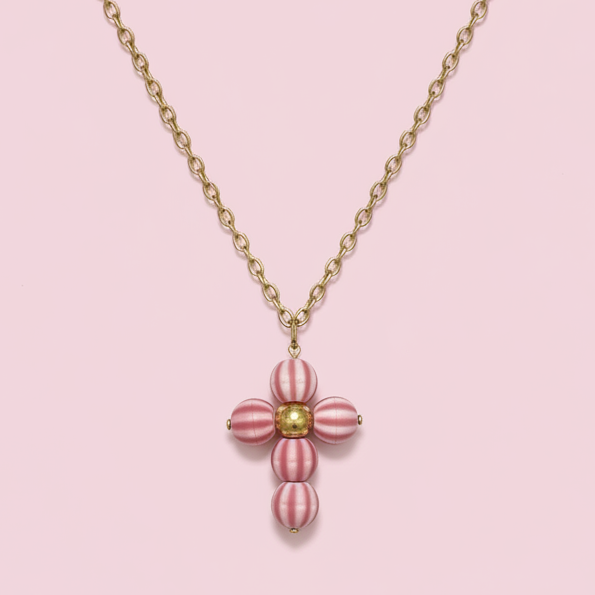 Collar Cruz Melón Rosa - Producto