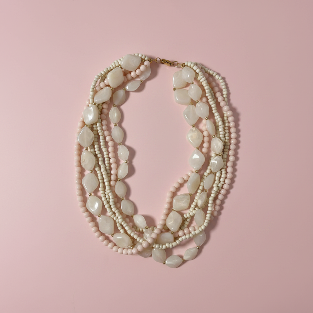 Collar multicadena blanco rosa