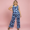 Conjunto floral azul marino y celeste