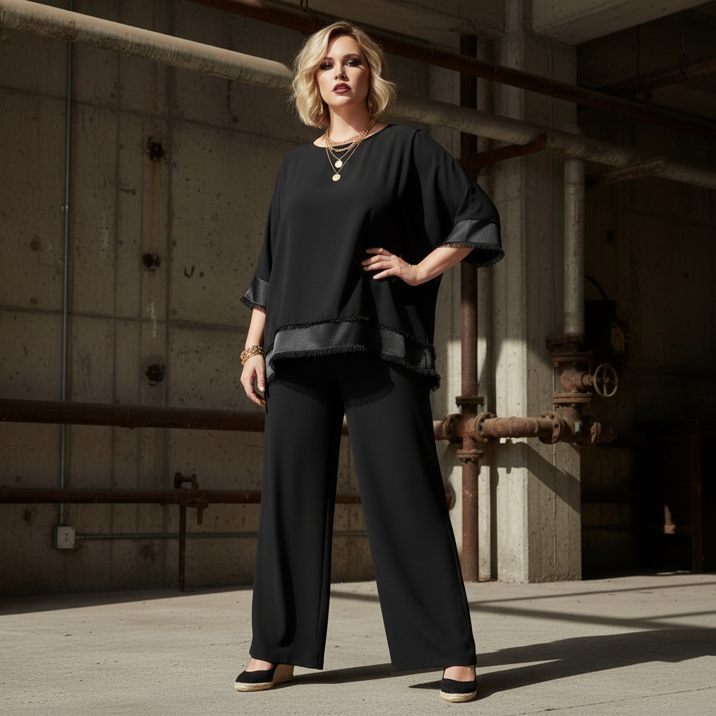 Conjunto negro flecos - ambiente urbano industrial