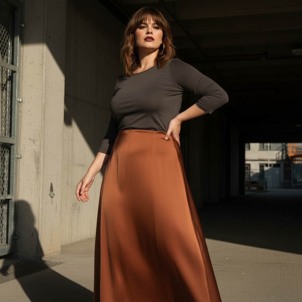 Falda Satén - Paqui Manga Tres Cuarto Ambiente Urbano