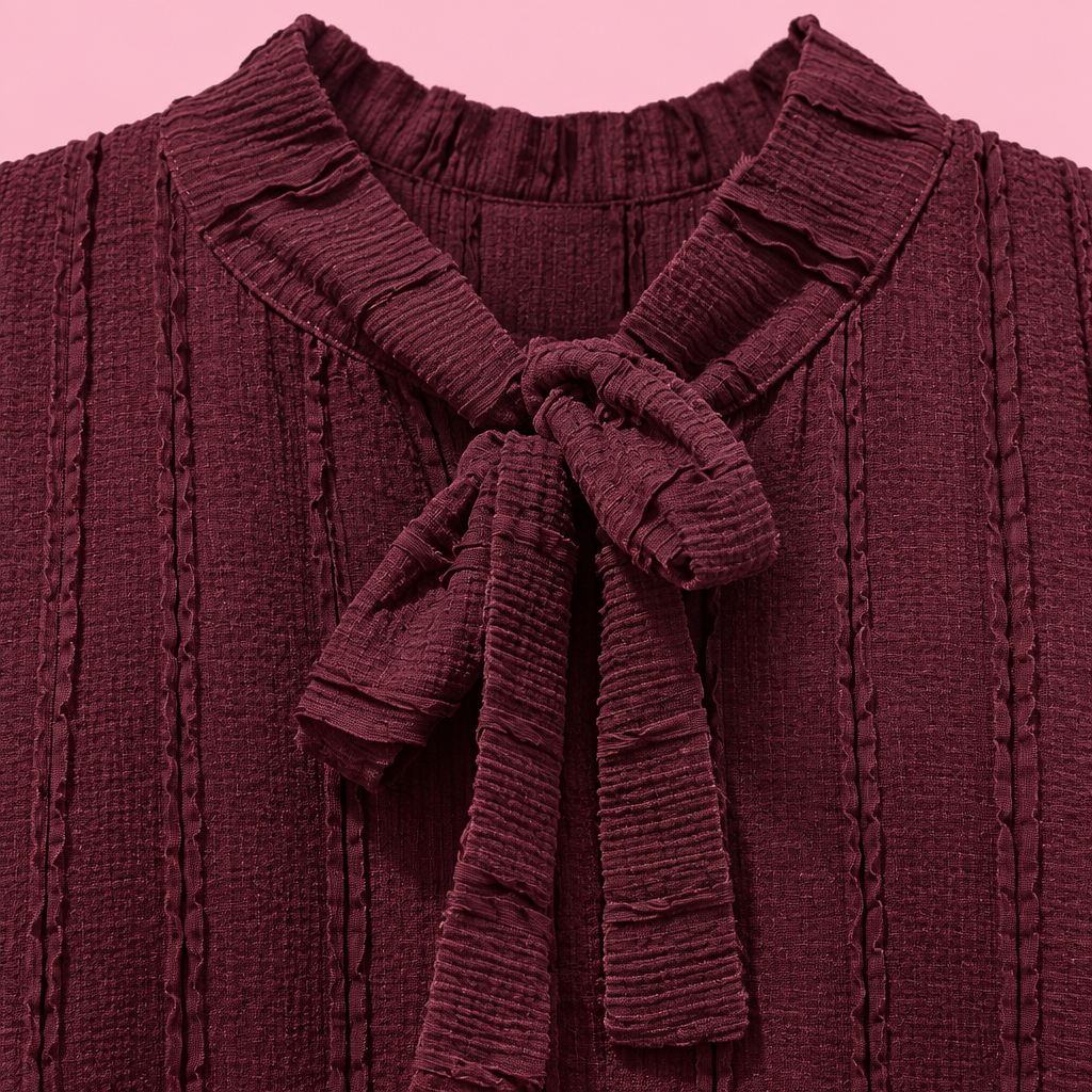 Detalle de la textura y el lazo de la Blusa Sofía
