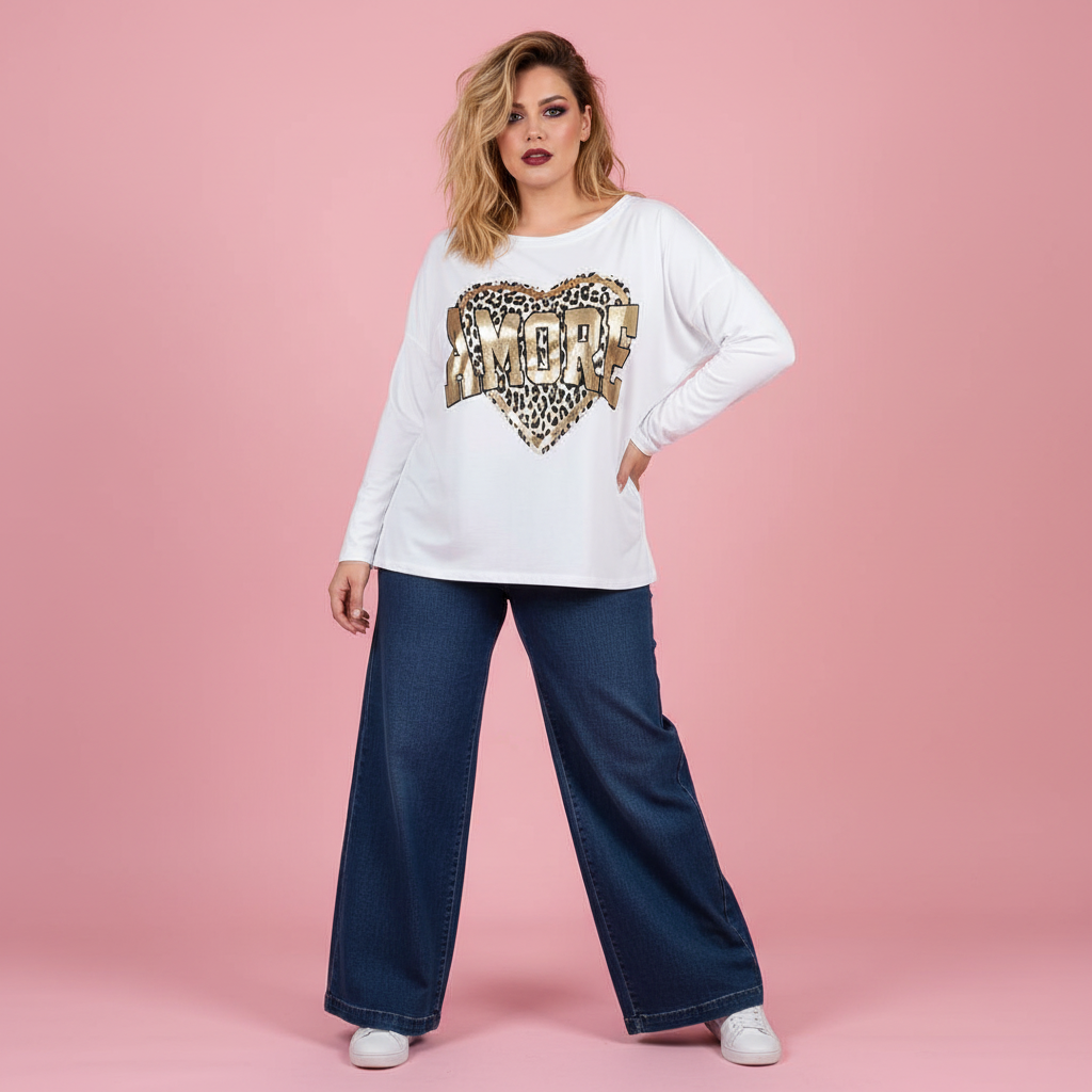 Modelo Paqui Amore leopardo manga larga