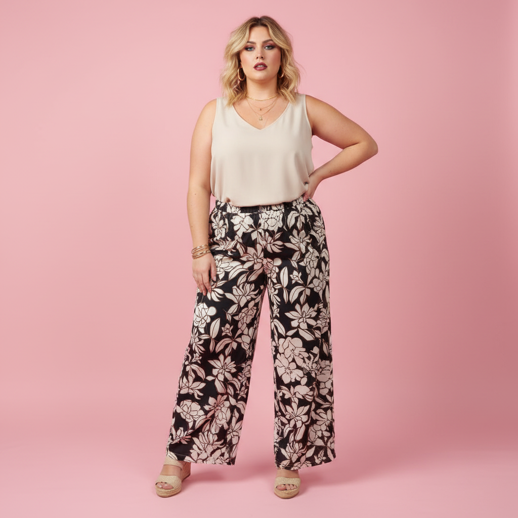 Modelo Paqui estudio fondo rosa pelo rubio