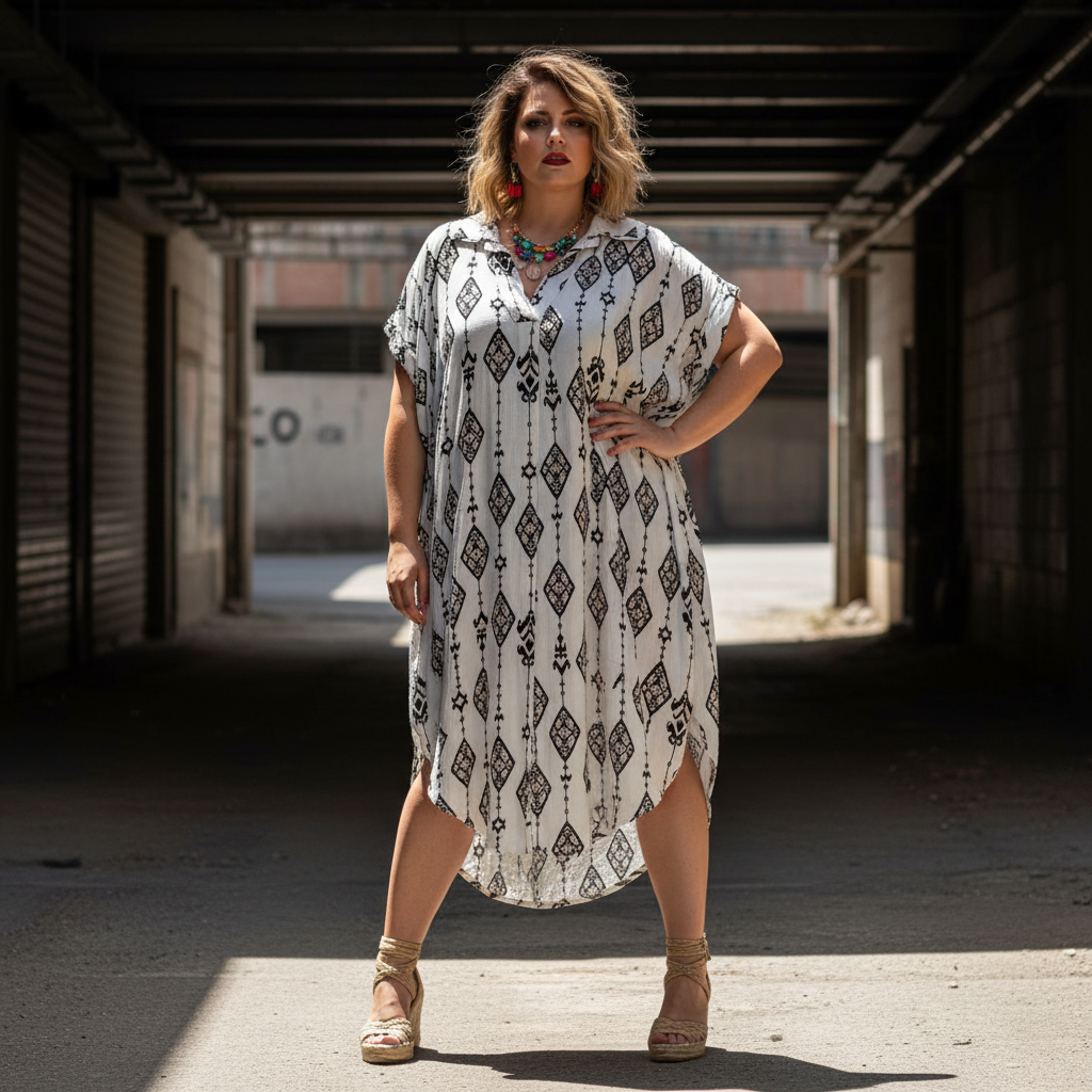 Modelo Paqui vestido étnico exterior urbana