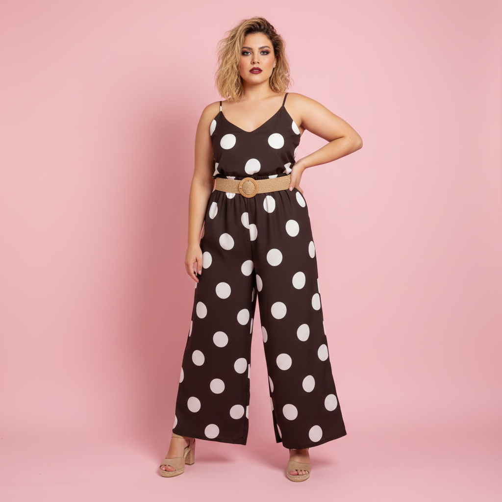 Pantalón Lunares Pop Marrón - Modelo Paqui estudio