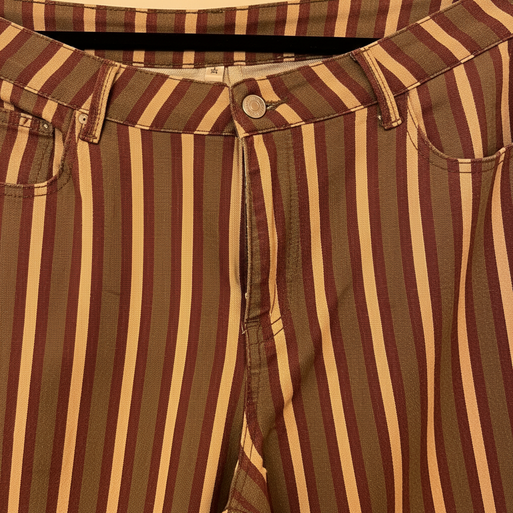 Pantalón rayas marrón camel detalle