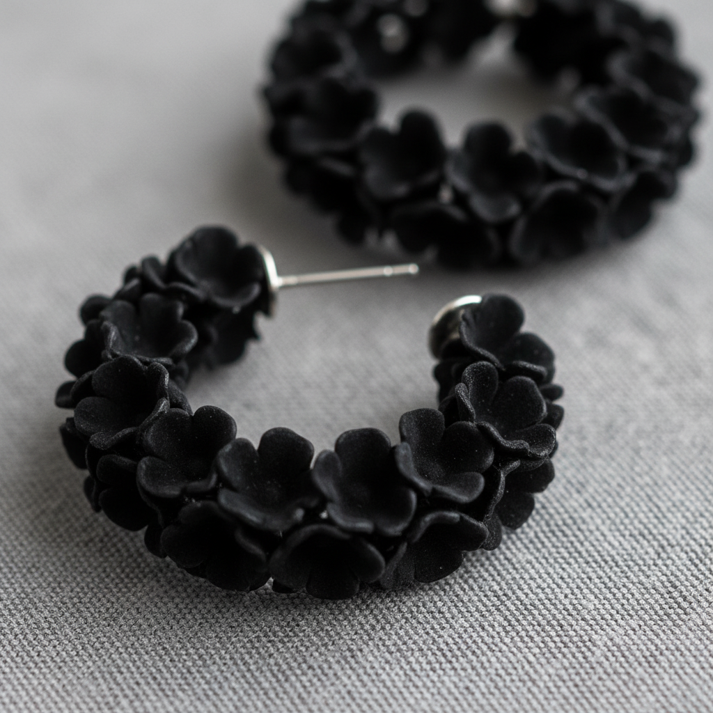 Pendientes Floralía Negro - Detalle