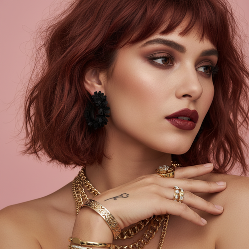 Pendientes Floralía Negro - Modelo Ana (tamaño ajustado)