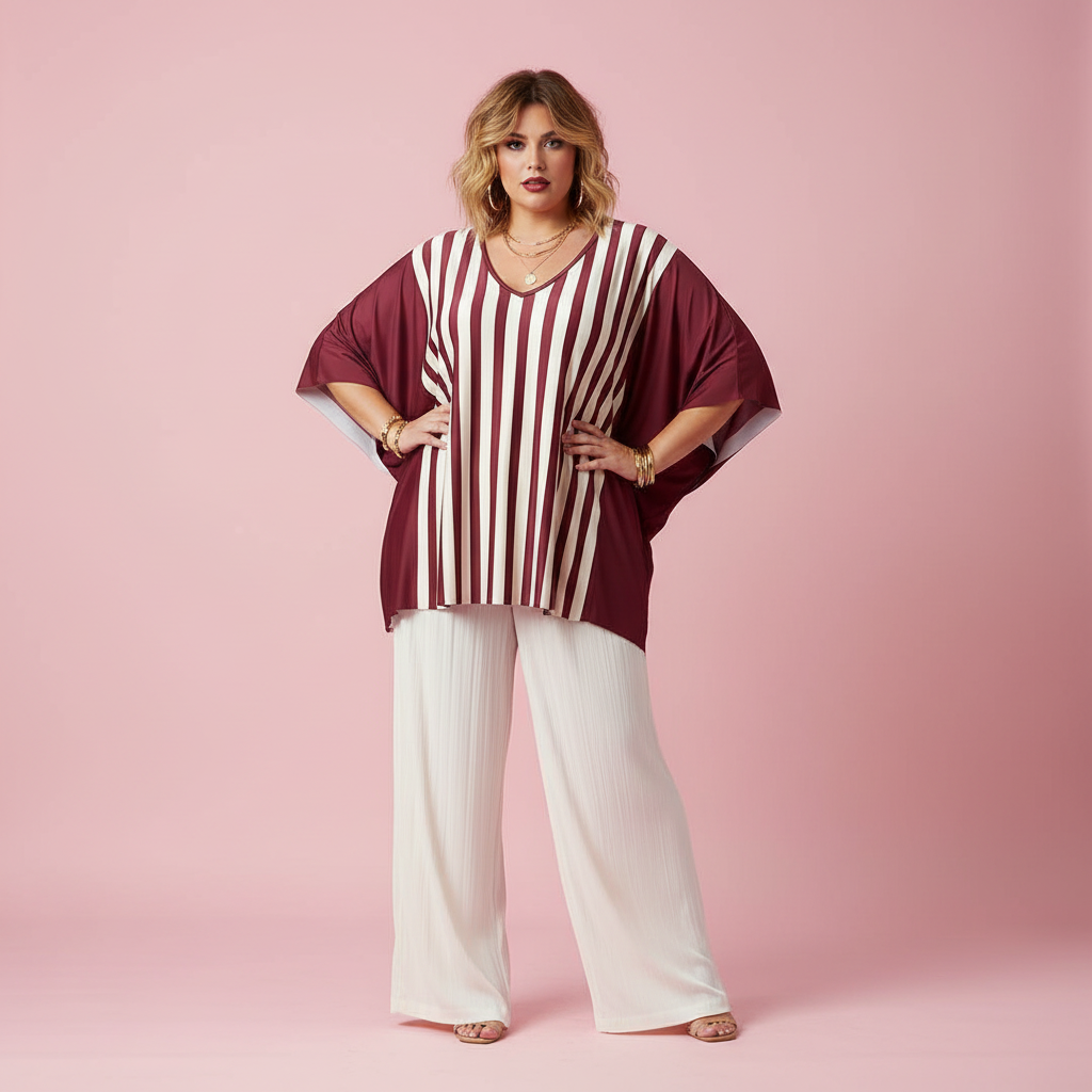 Poncho Rioja modelo Paqui fondo rosa