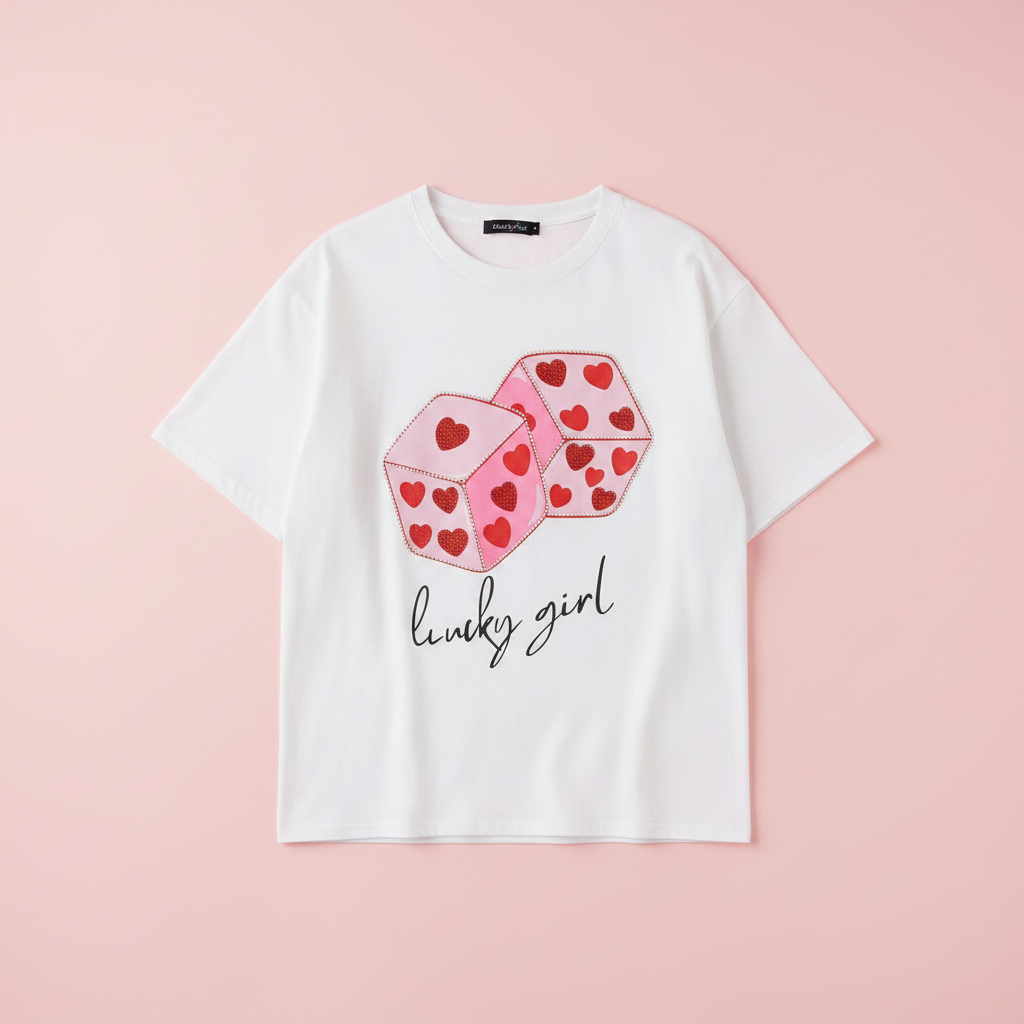 Producto Lucky Girl dados fondo rosa