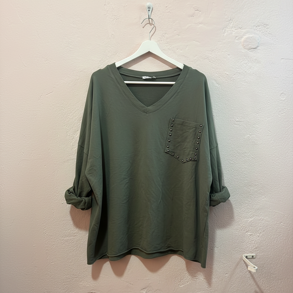 Top Verde Caza con Bolsillo Tachuelas