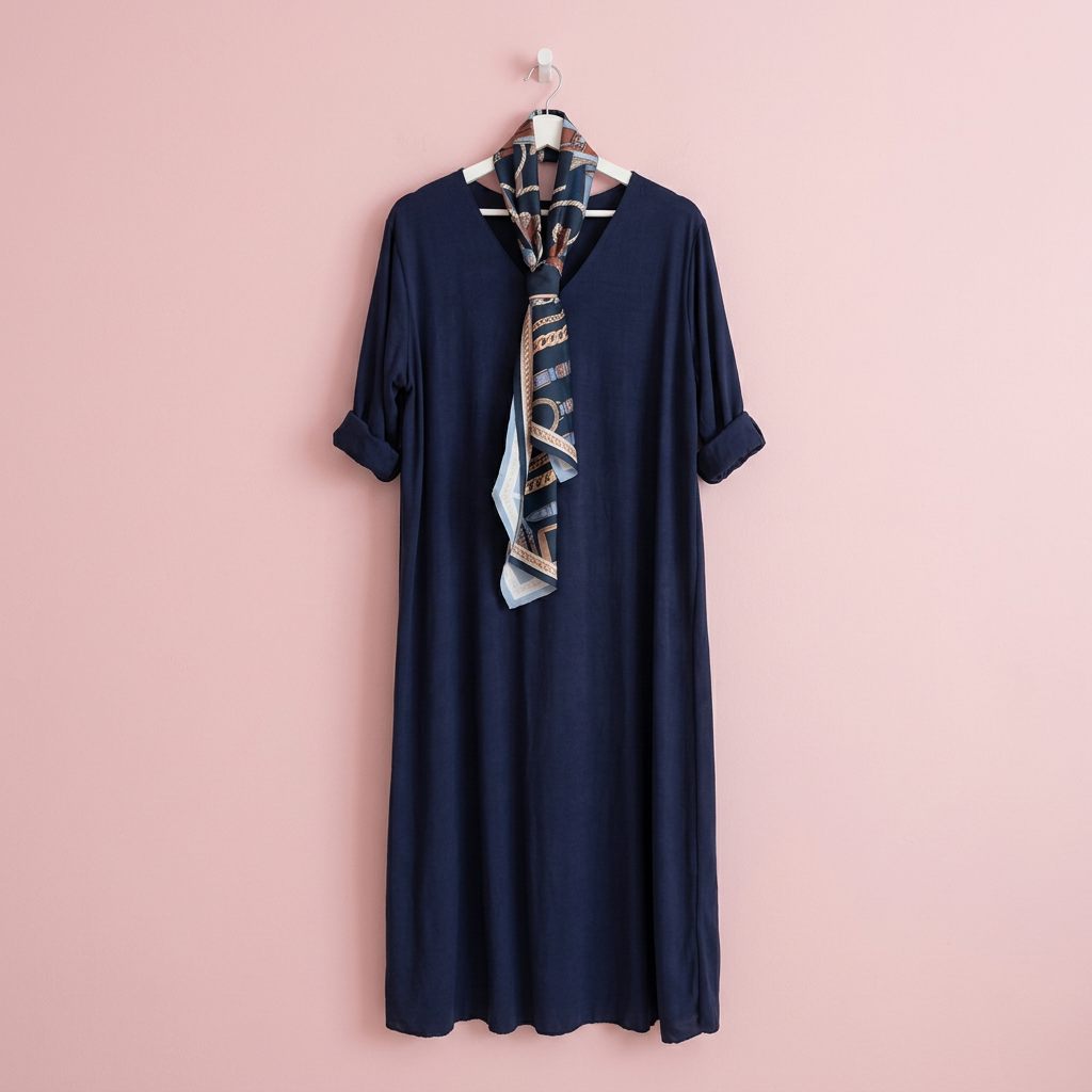 Vestido azul marino con pañuelo