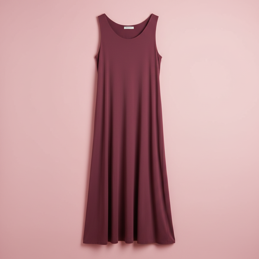 Vestido burdeos producto solo fondo rosa