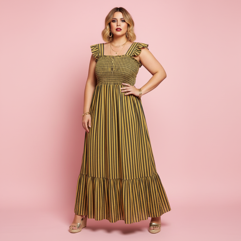 Vestido Capri Mostaza - Paqui fondo rosa