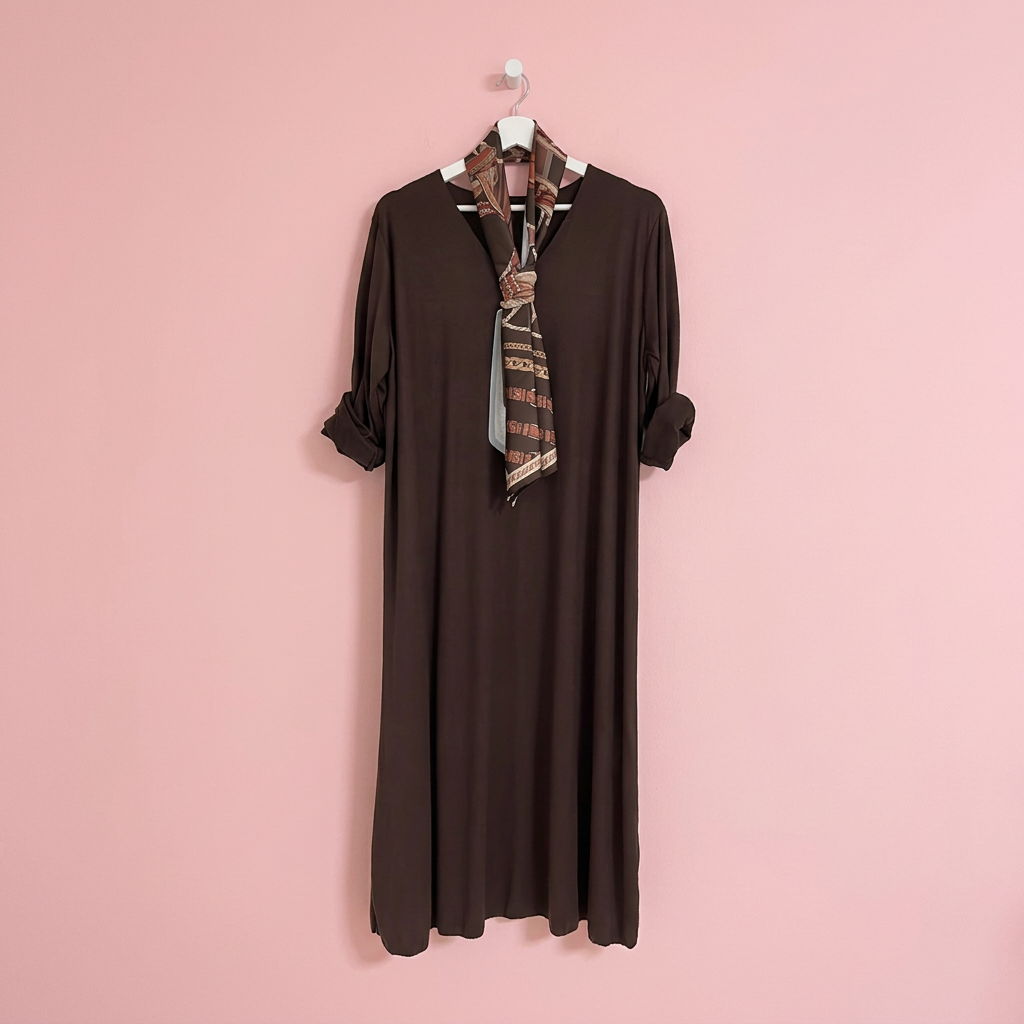 Vestido chocolate con pañuelo