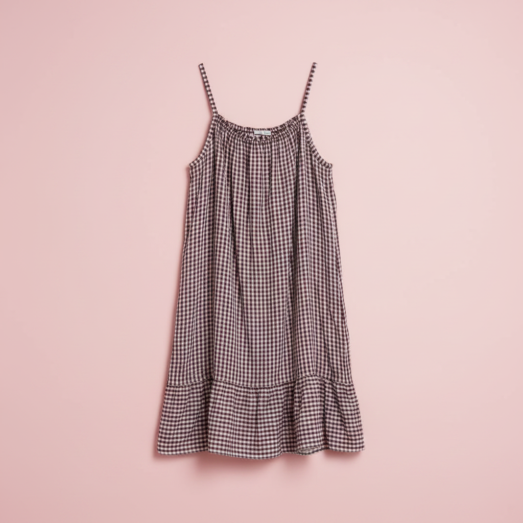 Vestido Gingham Burdeos - Producto solo