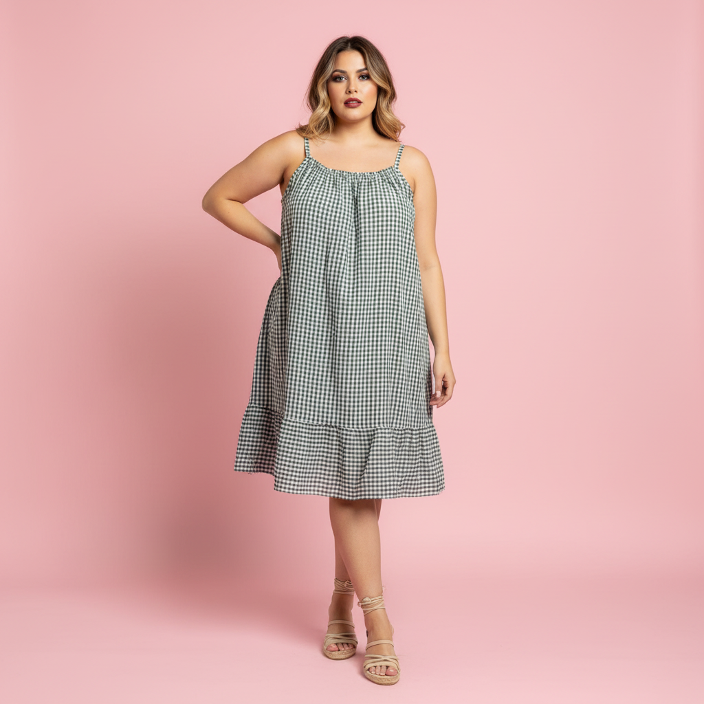 Vestido Gingham Verde - Modelo estudio