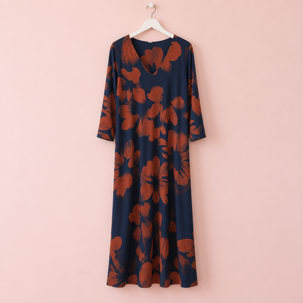 Vestido Hibisco percha azul marino pared lisa