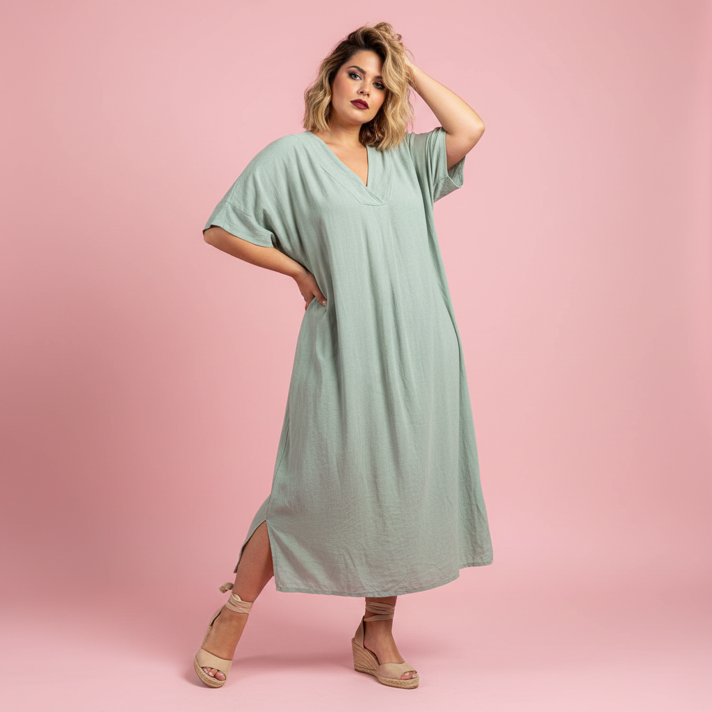 Vestido Jade - Modelo Paqui fondo rosa