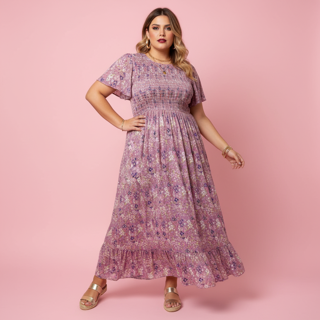 Vestido modelo Paqui fondo rosa