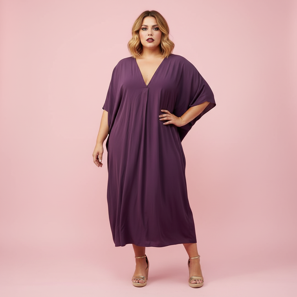 Vestido Nipur Berenjena - Paqui Fondo Rosa