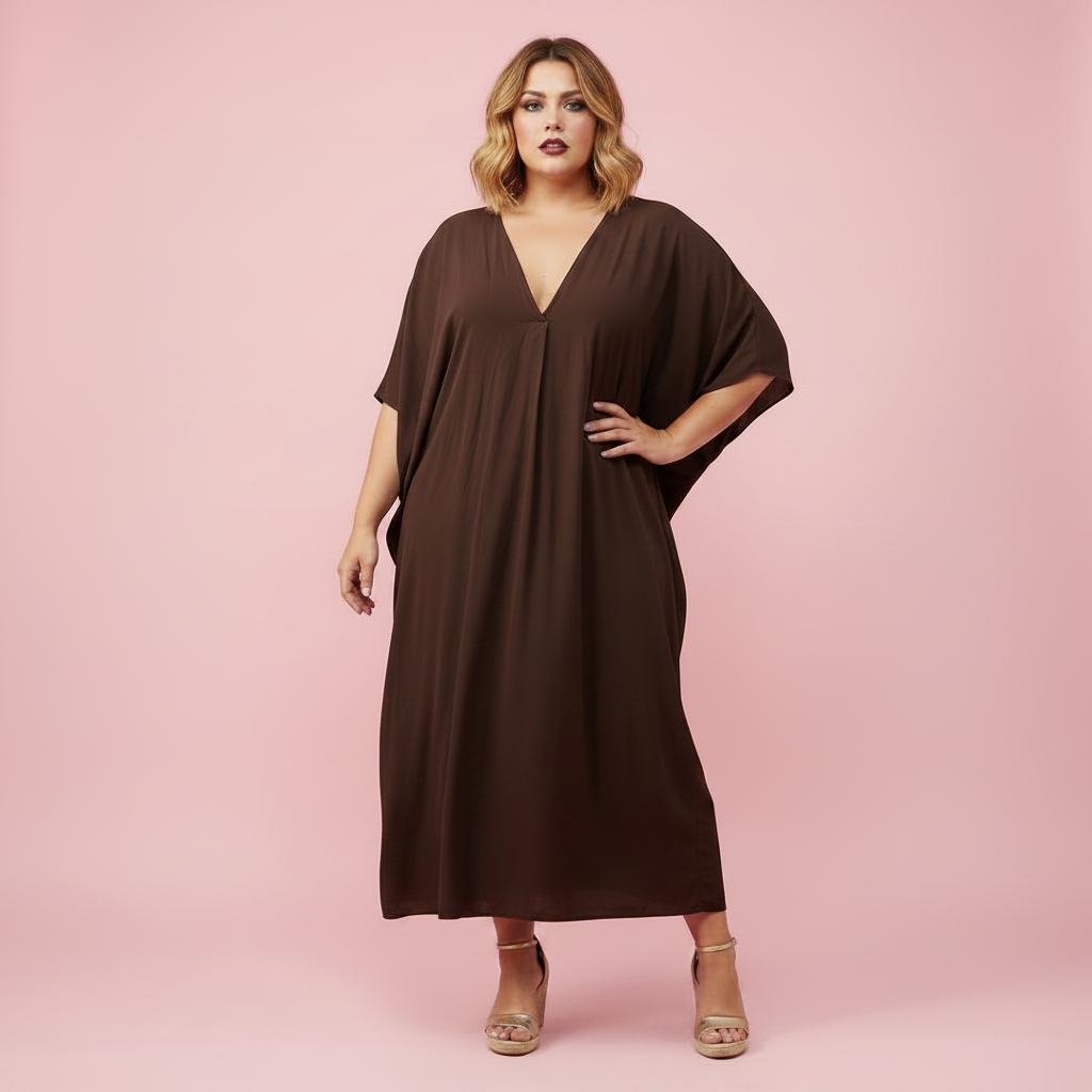 Vestido Nipur Marrón Chocolate - Paqui Fondo Rosa