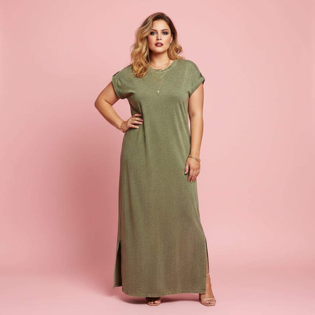 Vestido Wabi Verde Oliva Lavado a la Piedra